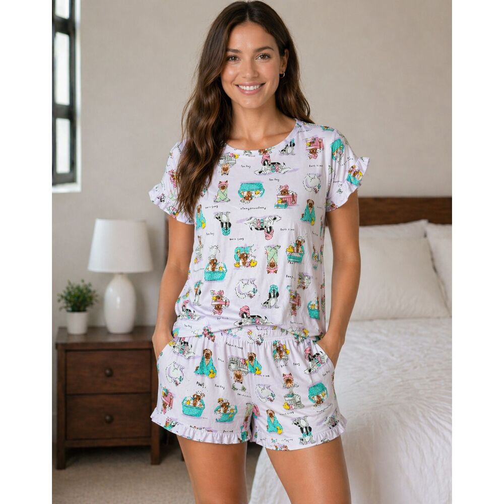 Cuddl Duds XS Pajama Set Dog Print Shorts Lounge Sleepwear 2 Piece #9